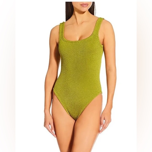 NWT Antonio Melani Crinkle Classic Square Neck Tank 1-Piece Swimsuit in Avocado - Picture 2 of 5